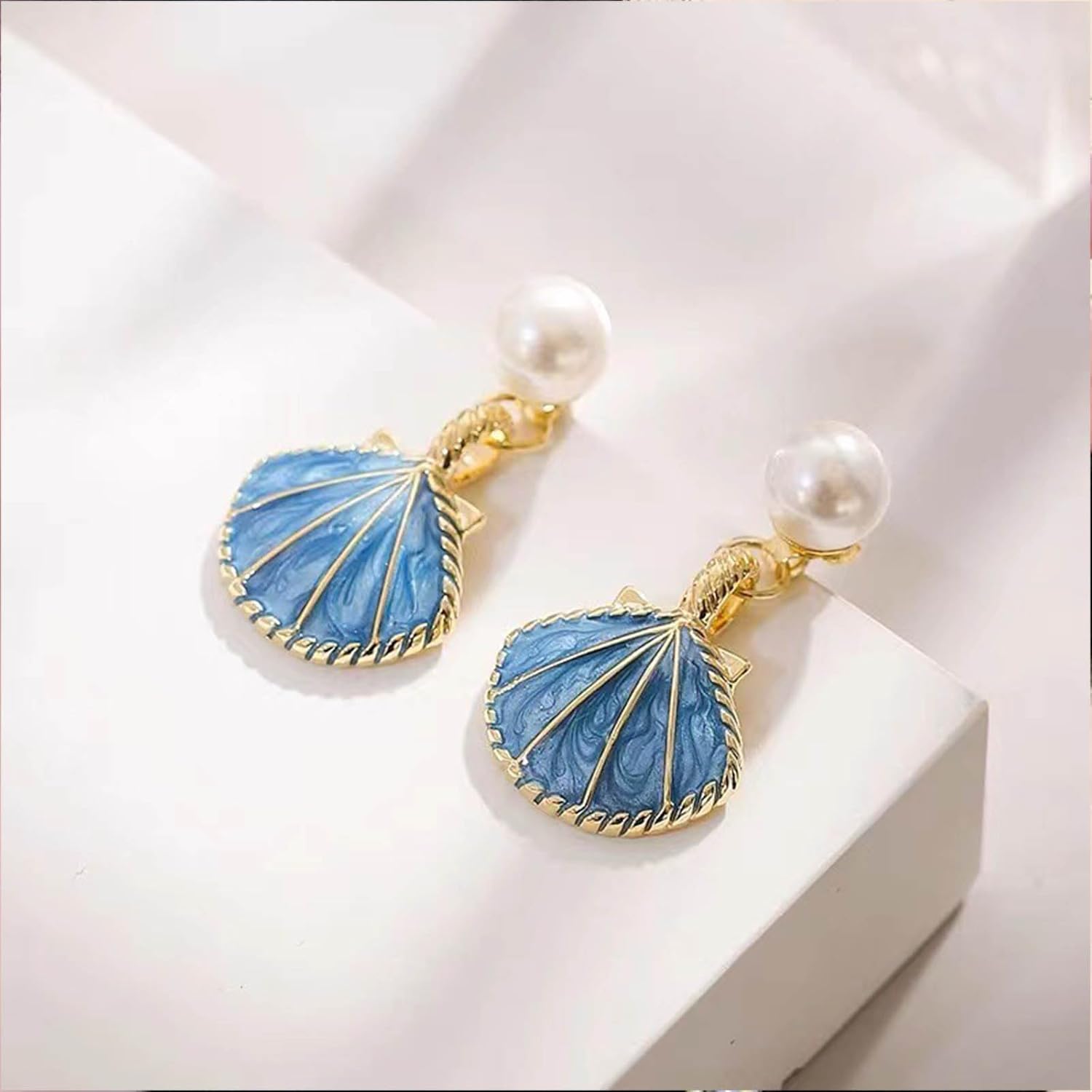 W WEILIRIAN Boho Pearl Jacket Earrings Shell Dangle Earrings Cowrie Seashell Earrings Pearl Stud Earrings White Shell Drop Earrings Jewelry for Women and Girls Gifts - Image 3