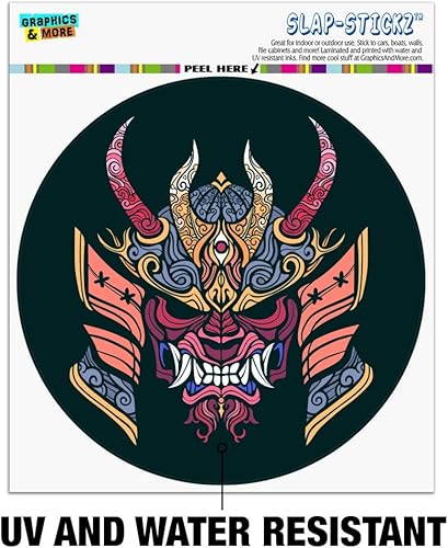 Miniatura 2 de Samurai Warrior - Máscara de demonio japonés Oni para automóvil, para ventanilla de coche, calcomanía circular para parachoques