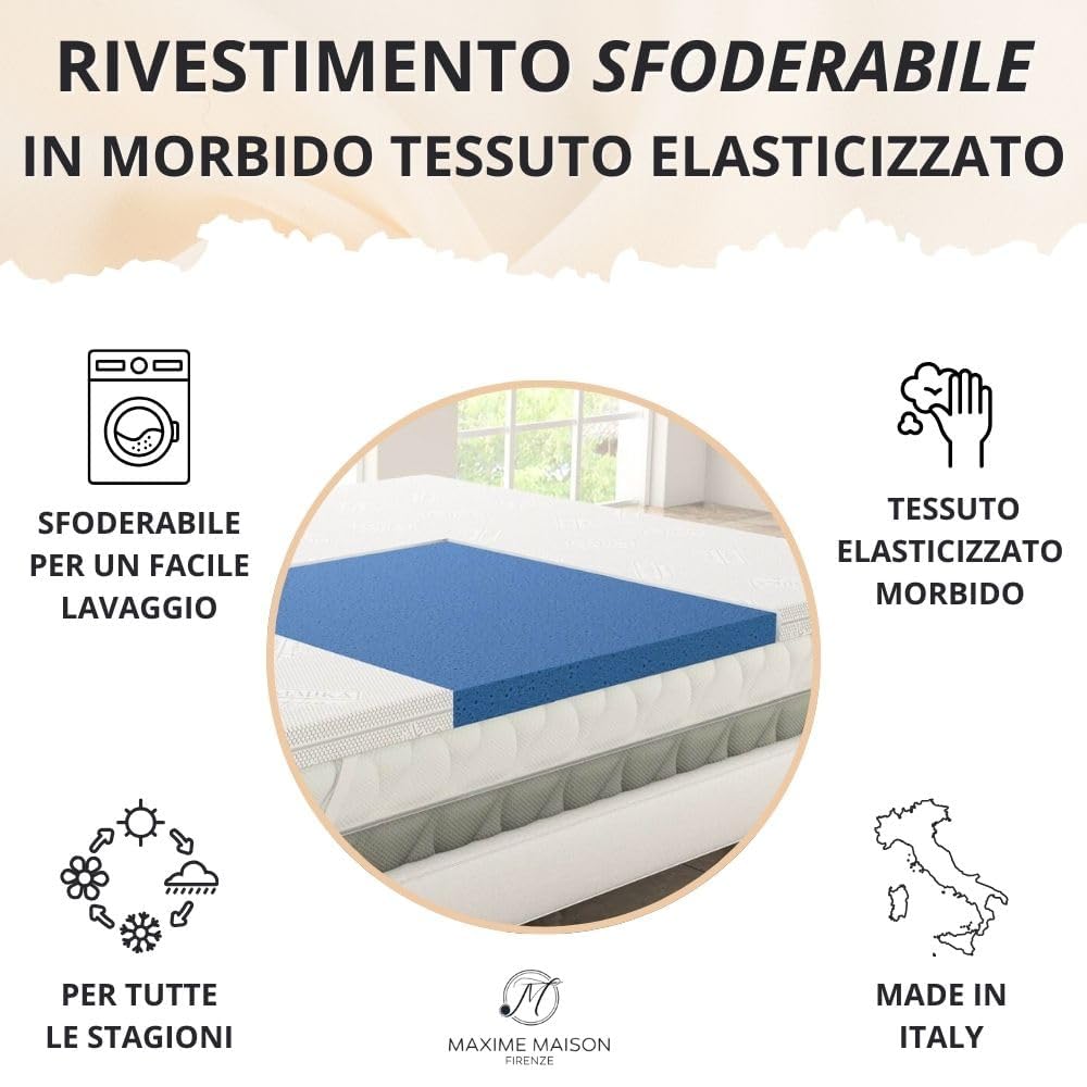 MAXIME MAISON - Topper Singolo 80x190 Memory Foam da 5 cm (Medio/Rigido) Antiacaro e Anallergico: Il Topper che Promette Sogni d'Oro