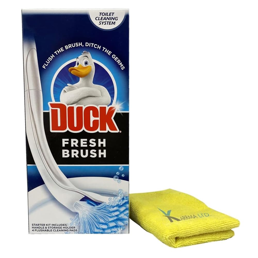 Toilet Duck Fresh Brush with Holder-Toilet Bowl Cleaner Starter Kit- Include 4 Duck Fresh Brush Refill With Karrma Microfiber Cleaning Cloth Size:30 x 40 cm
