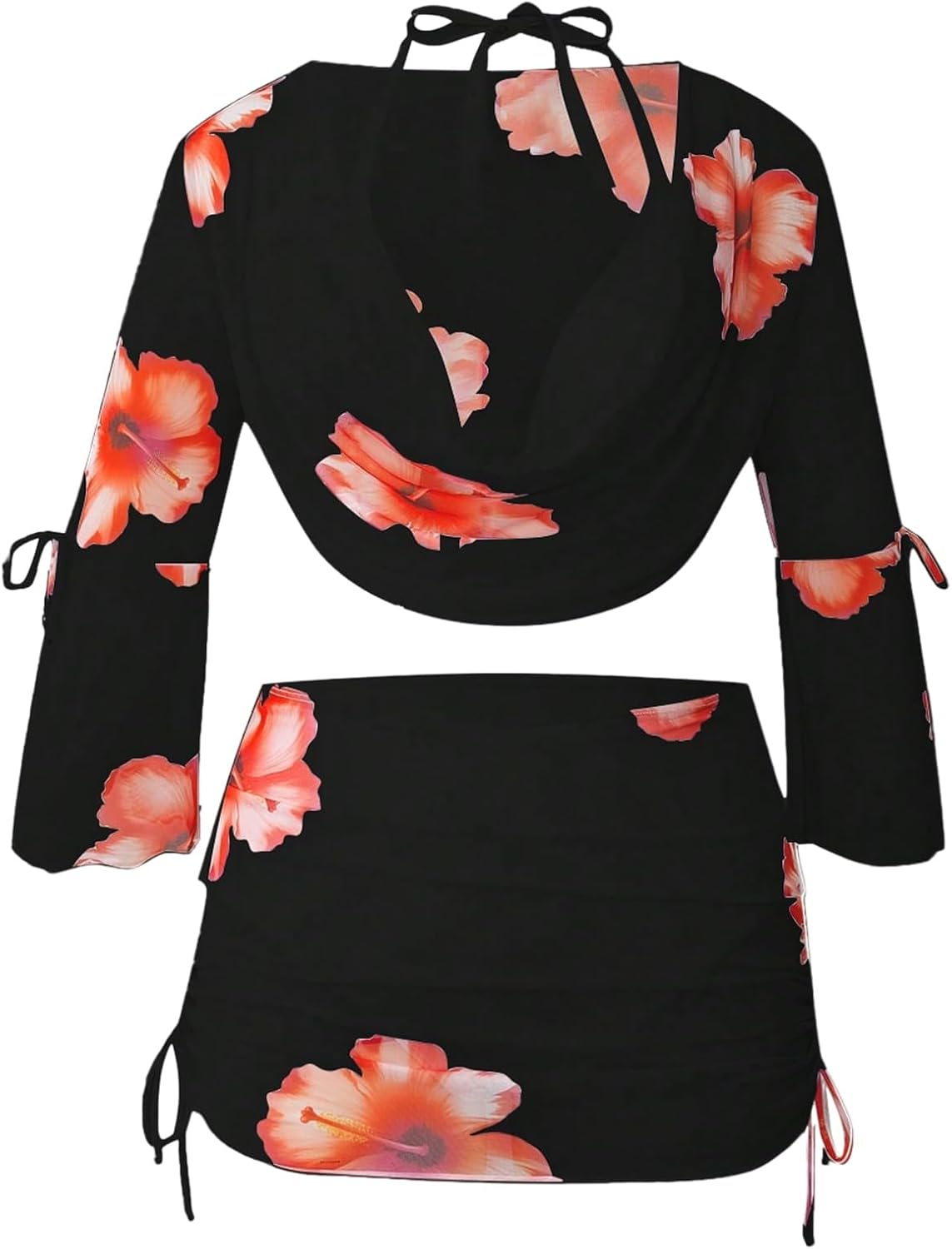 OYOANGLE Women's Plus Size 4 Piece Floral Bikini Swimsuit with Cover Up Triangle Halter Bathing Suits