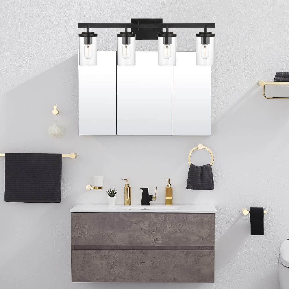 Amazon Crazy 🔥 Deals BONLICHT Bathroom Vanity Light Fixture 4 Light Black Sconces Wall Lighting Modern Industrial Indoor Wall Mounted Lamp, Farmhouse Style Bath Wall Light for Kitchen Hallway Bedroom Porch Living Room