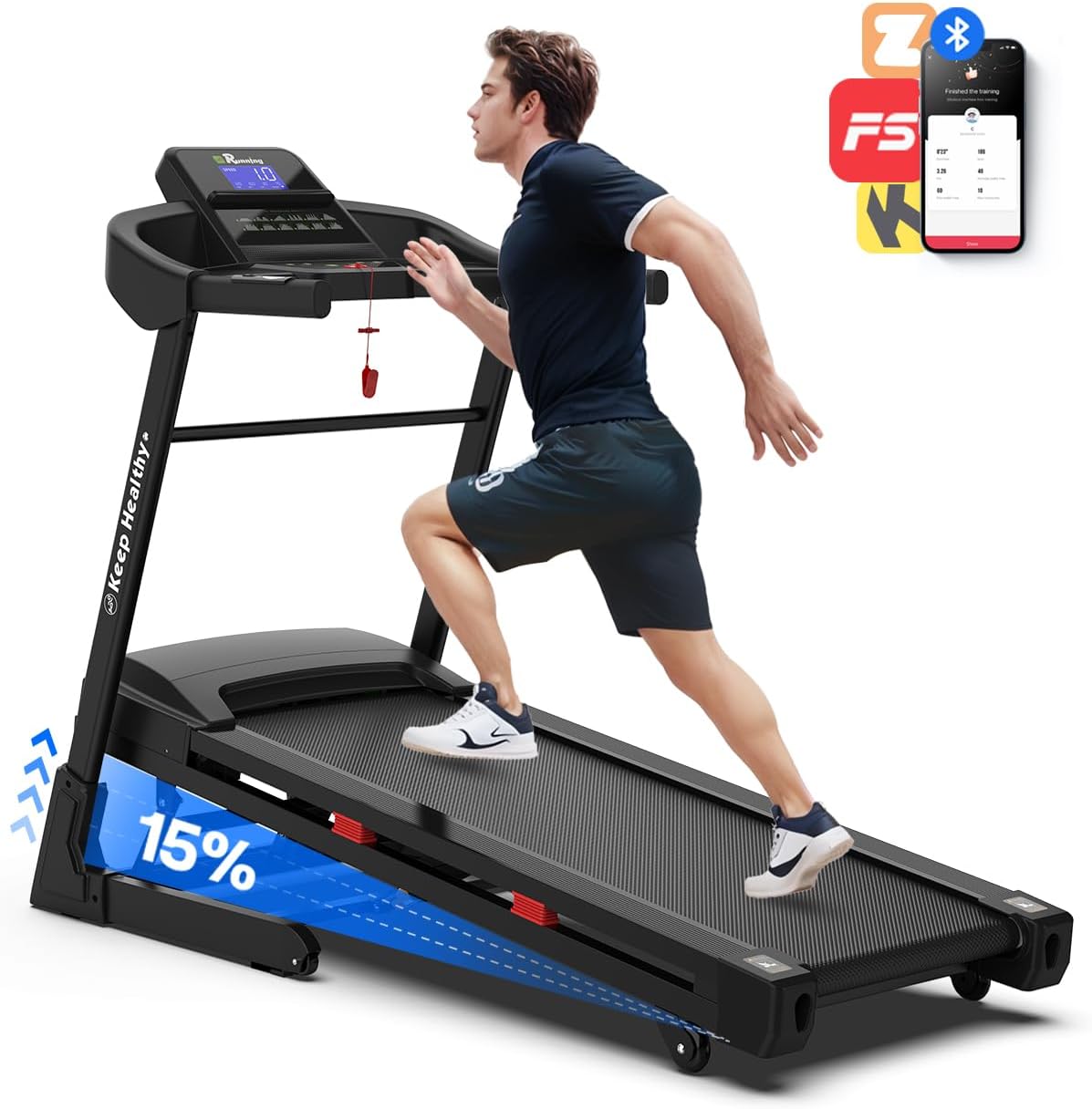 FYC Folding Treadmill for Home with Incline 330lb Weight Capacity 3.5HP Portable Electric Treadmill with Bluetooth, 12 Preset Programs Exercise Running Machine Easy Assembly