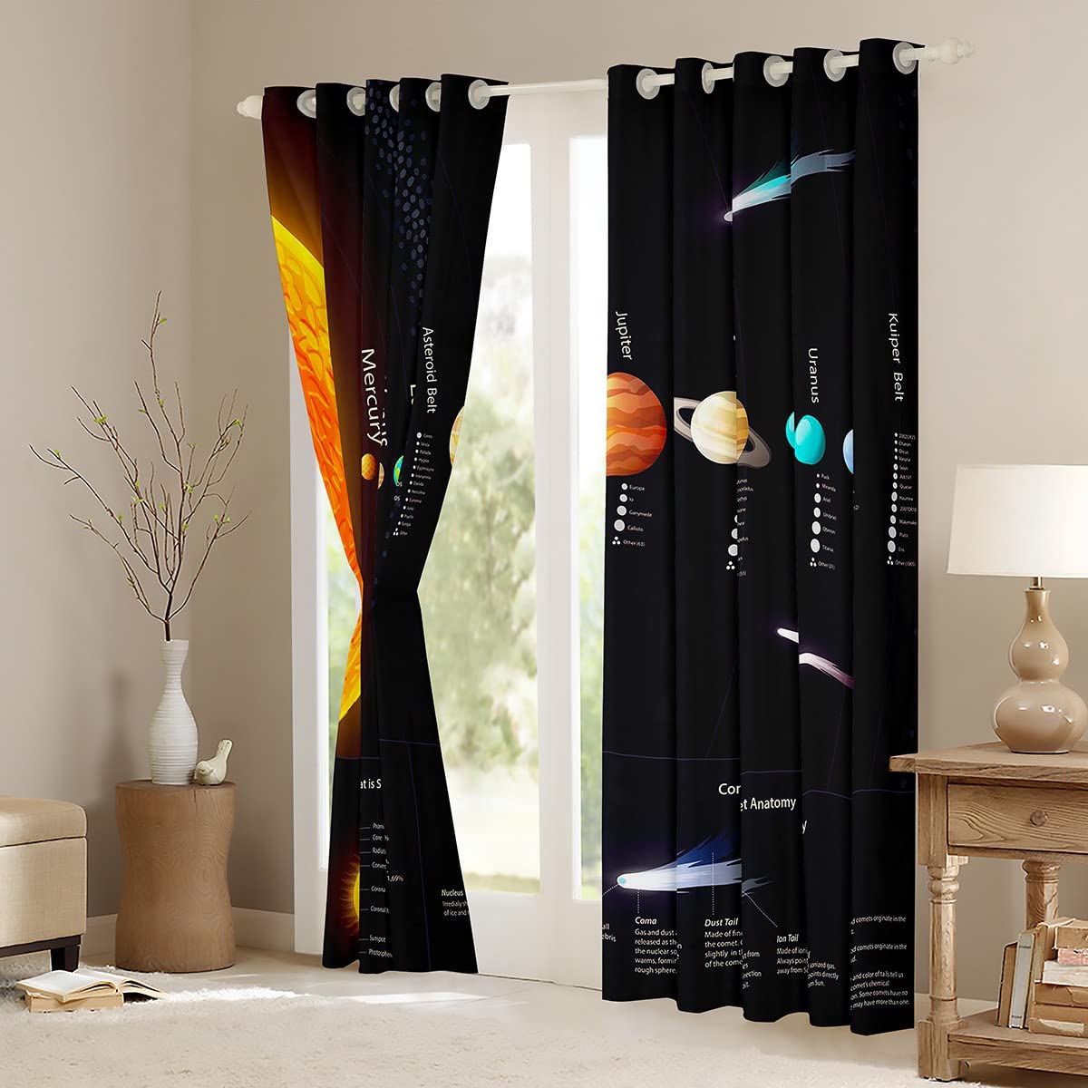 Loussiesd Solar System Blackout CurtainsUniverse Planet Darkening Window Dreapes Outer Space Curtain for Bedroom Constellation Window Treatments W46*L54 - Image 3