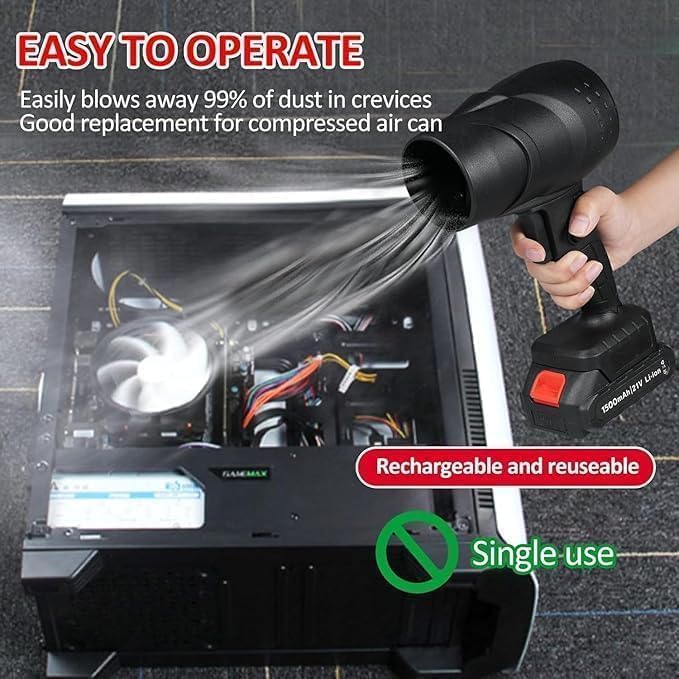 Image of Electric Handheld Air Blower, 48V Cordless Turbo Blower for Home, Car & Outdoor | High-Speed Air Blower with Rechargeable Battery & Fast Charger | Heavy-Duty Dust Cleaner for Computer