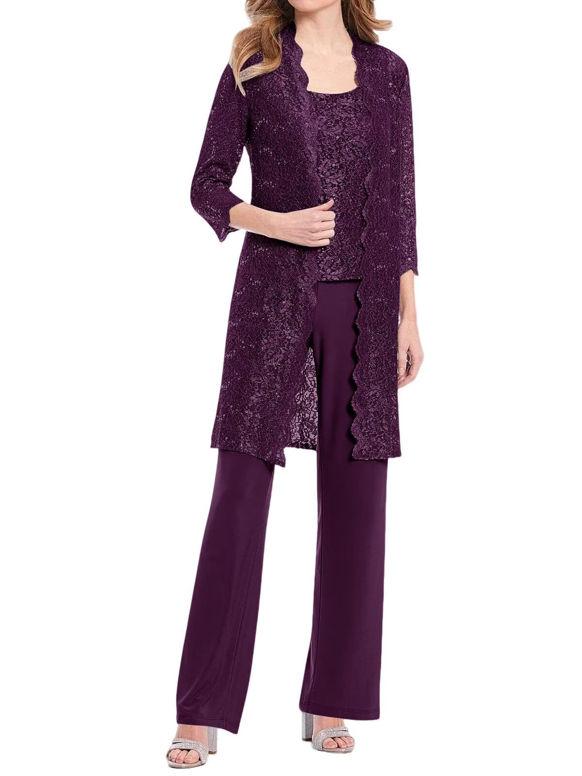 3 Pieces Mother of The Bride Pant Suits Lace Evening Formal Dresses for Wedding Guest Groom Outfit Sets