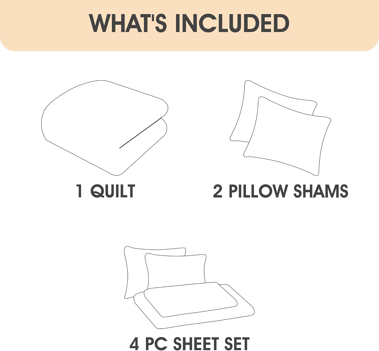 LANCO MODERN LIFESTYLE 7 Piece Queen Quilt Set, White Taupe, Striped Microfiber Print, Lightweight and Warm Bed Set for All Seasons, Bed in a Bag Quilt with Sheets, Pillowcases and Pillow Shams