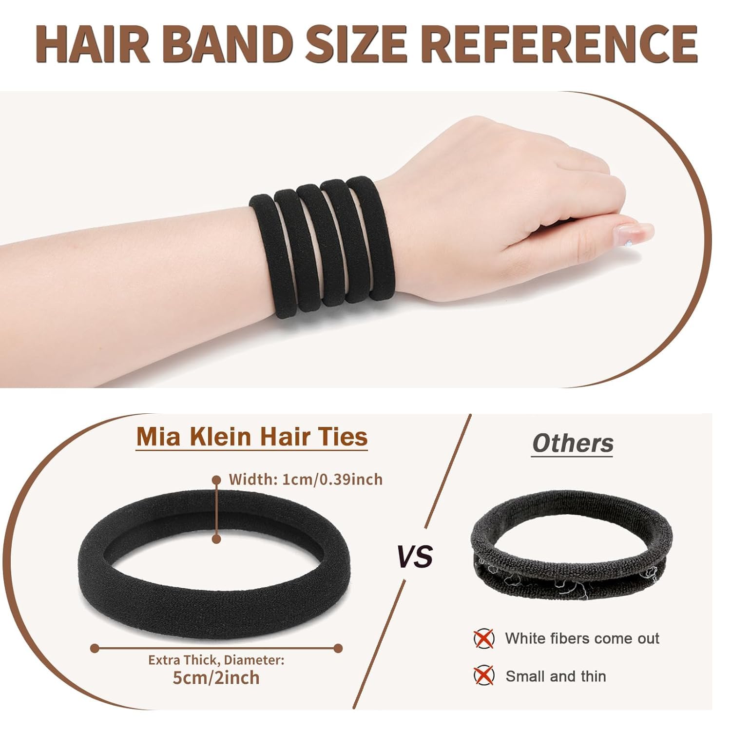 Mia Klein Lazos para el pelo, 50 unidades, extra gruesos, 5 cm, bandas elásticas para el cabello grueso y pesado, accesorios para el cabello sin costuras para mujeres y niñas, soporte para cola de