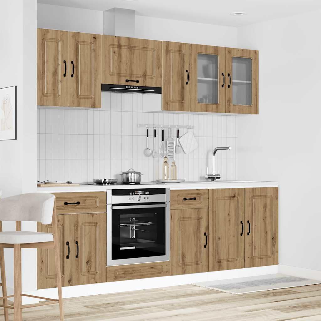 Kalmar Artisan 8-częściowy zestaw szafek kuchennych z materiału drewnopochodnego z szafką pod zlewozmywak, szafka wisząca, wysoka szafka, dużo miejsca do przechowywania i regulowane nóżki do