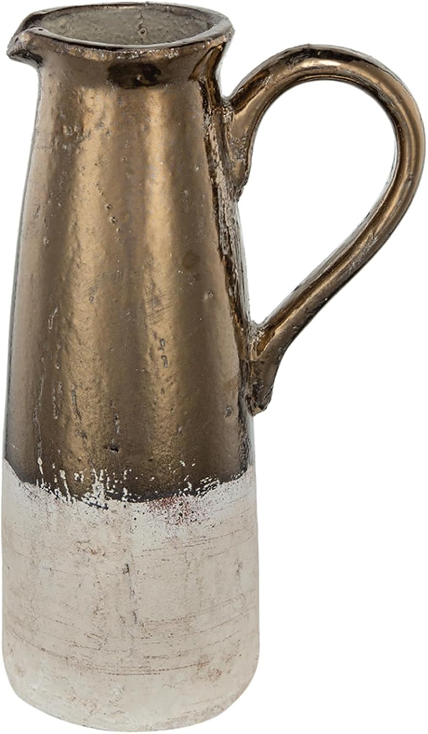 Two Tone Metallic Terracotta Pitcher - 11" - White and Bronze