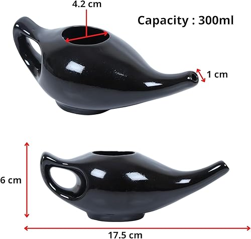 Miniatura 4 de Qimacplus Olla Neti de cerámica duradera a prueba de fugas con 10 sobres de sal Neti No metálico y cómodo agarre apto para microondas y Negro