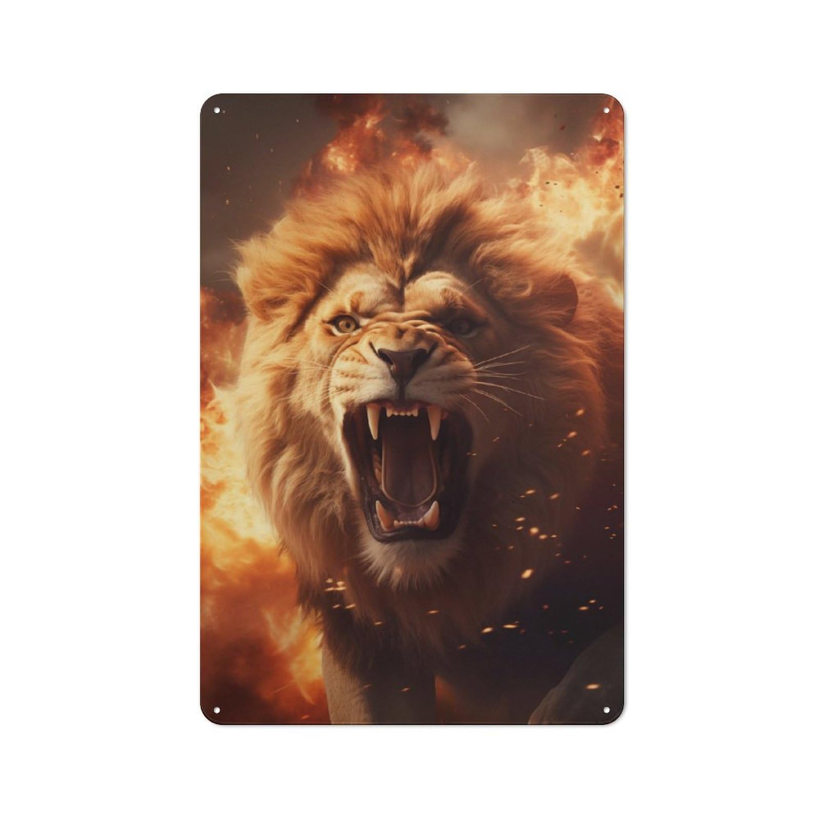 Junmoney Furious Lion Fire Flames Retro Tin Sign 30X20cm For Garden Room Or Summerhouse, A Housewarming Gift For Garden Room Decor Fans