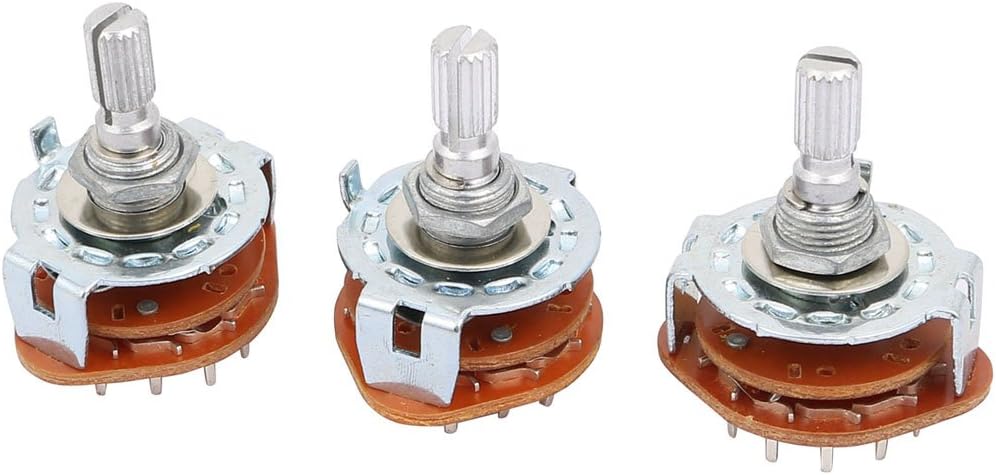 Sourcingmap 3 Pcs 6mm Dia Shaft 2P6T 2 Pole 6 Position Band Channel Selector Rotary Switch, Silver