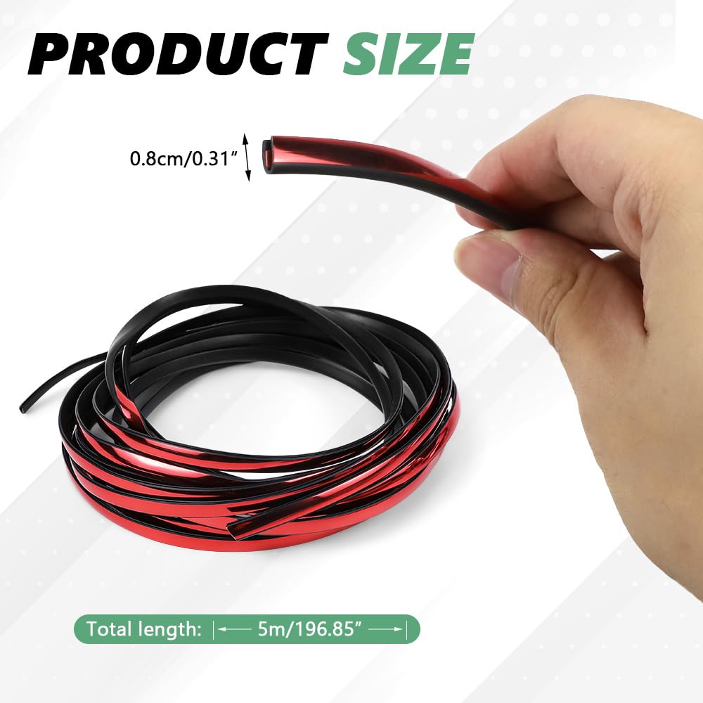 Ongfuwu Car Door Edge Guard, 16.4Ft (5M) U Shape Car Door Edge Trim, Anti-Collision Automotive Door Edge Trim Seal Protector, Universal Anti-Scratch Vehicle Protection Accessories (Red)