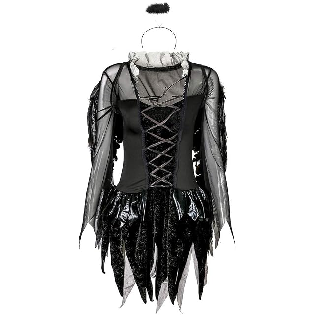 Foto 3 de 4 de Ulalaza Disfraces de Mujer de Halloween Black Bat Fallen Angel Devil Vampire Witch Dress Accesorios…
