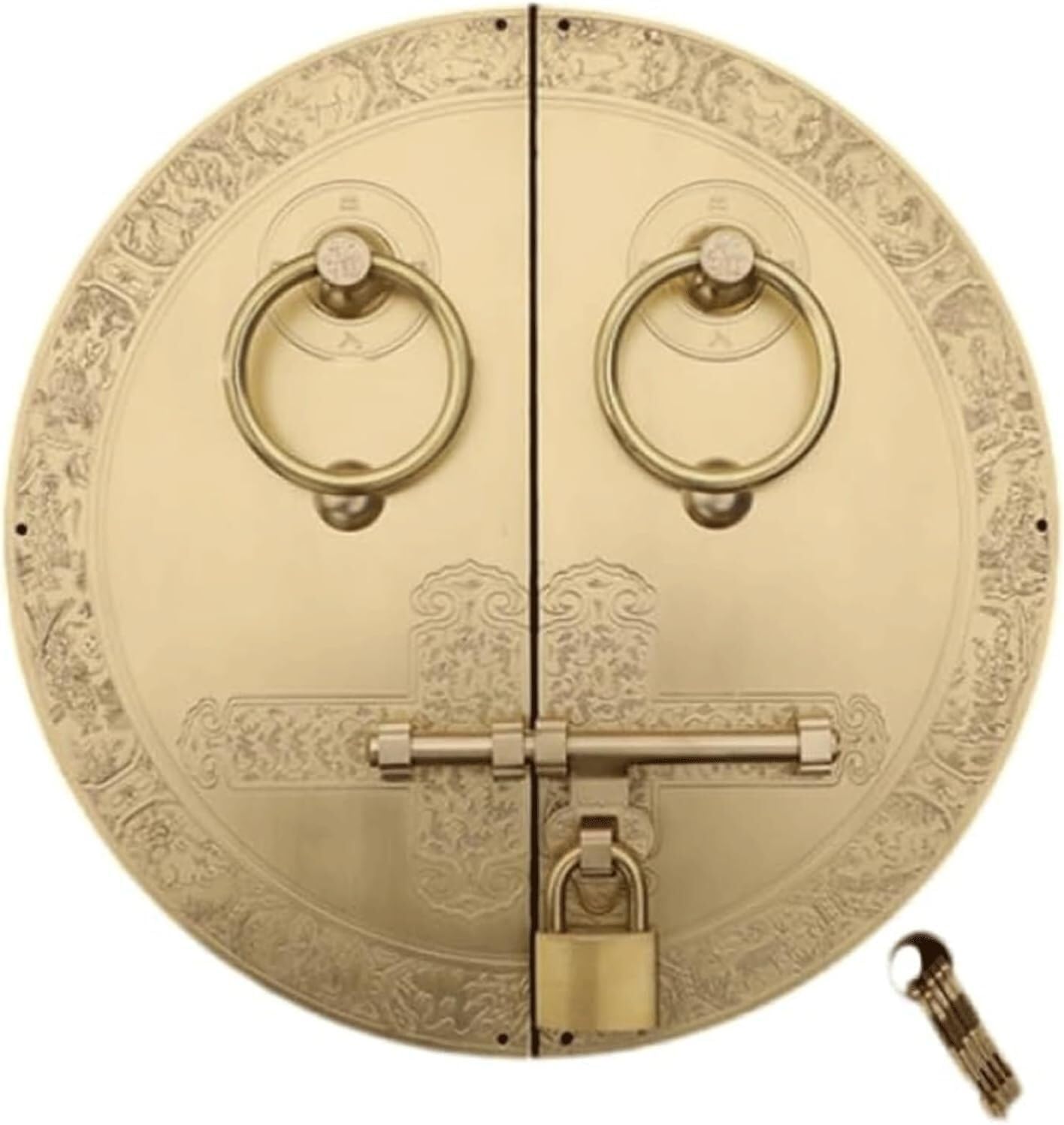 Door Knocker for Front Door Retro Round Door Knock with Mounting Hardware Antique Metal Copper Door Handle(B,Dia 30cm)