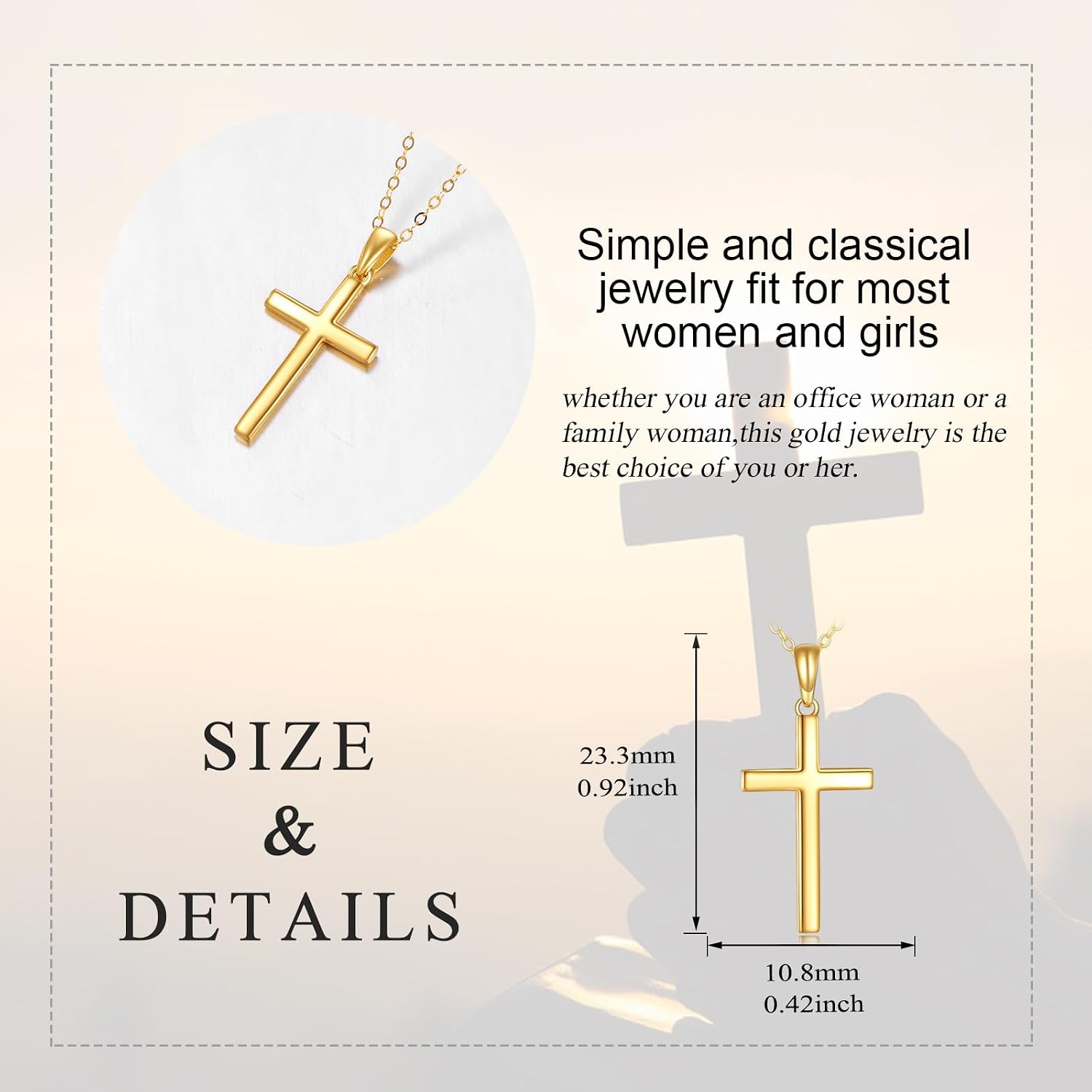KECHO Cross Necklace for Women 14K Yellow Gold Religious Holy Simple Cross Pendant Necklace Jewelry Christmas Gifts for Her Mother Daughter Wife Jesuits