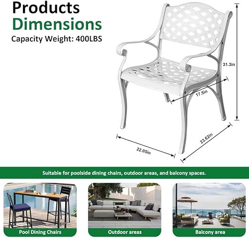 Miniatura 2 de Juego de 2 sillas de patio de aluminio fundido, juego de sillas de comedor al aire libre, sillas de patio de aluminio con reposabrazos para jardín,