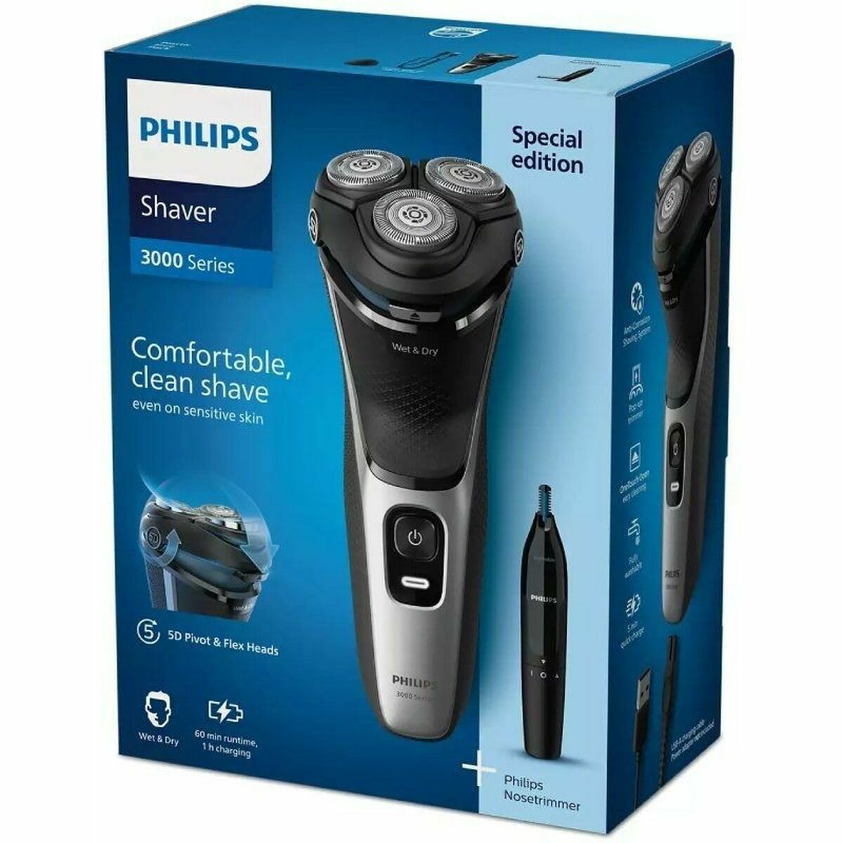 Philips S3143/02 Rotationsrasierer, nass und trocken, Schwarz, Silber