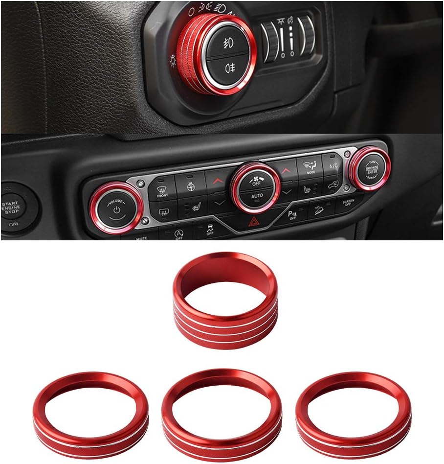 PIFOOG Interior Accessories for Jeep Wrangler Air Conditioning Accessories & Headlight Switch Button Cover Aluminum Alloy AC Button Trims for Jeep Wrangler JL 2018 2019 2020 2021 Red