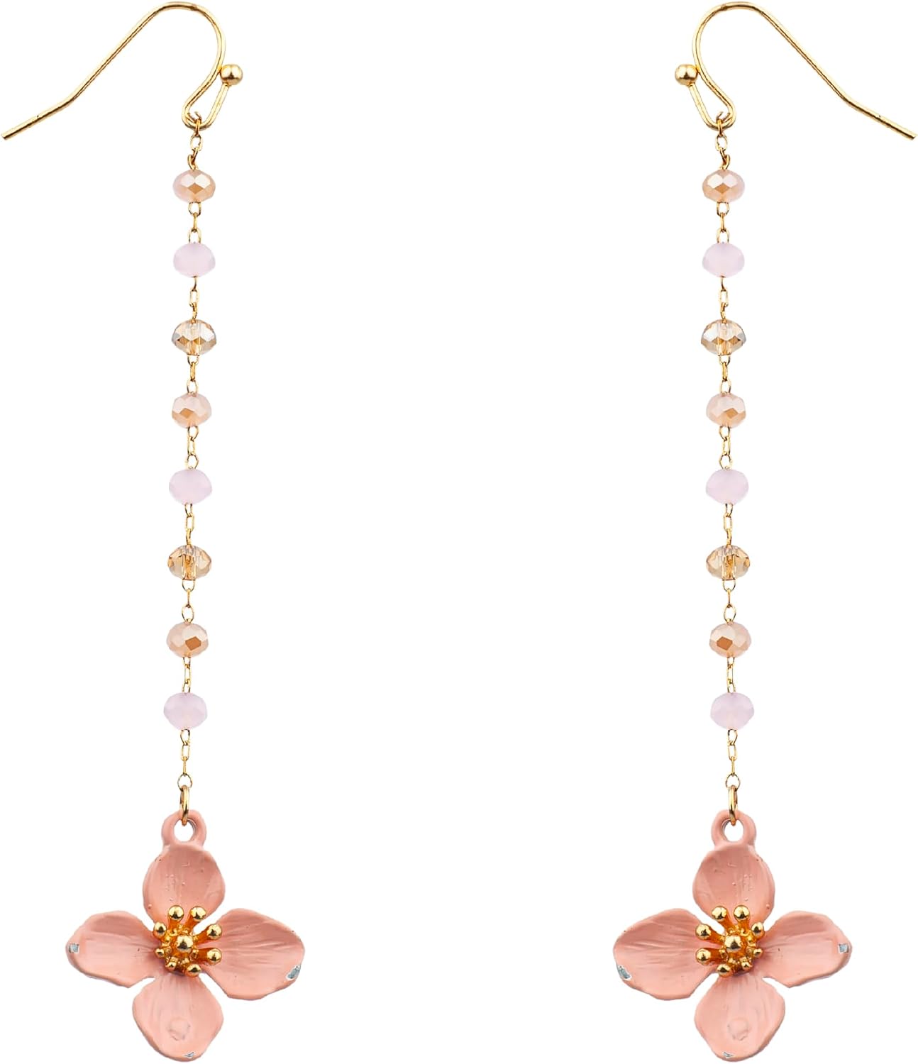 Nicole Miller New York Pink Gold Flower Drop Earrings, 3 Inch Length, Lightweight Fish Hook