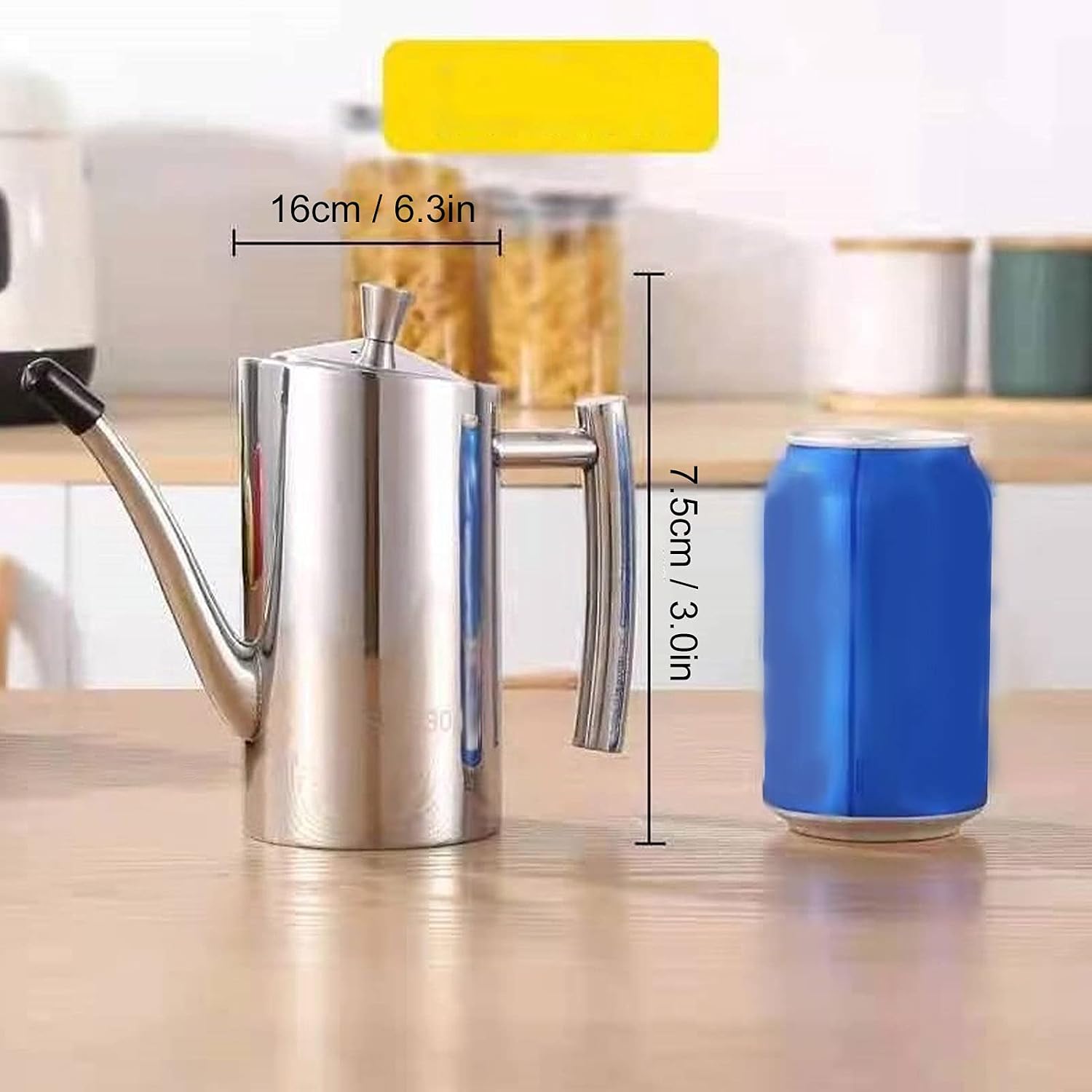 Stainless Steel Oil Filter Pot, Olive Oil Dispenser 304 Stainless Steel Non Drip Leak Proof Pouring Oil Can Dispenser Bottle for Kitchen Use Easy to Clean (500ml)