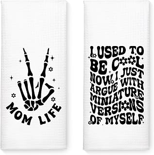 DYJYBMY Mom Life I Used to Be Cool Funny Kitchen Towels Set, Dish Towels for Kitchen, Thanksgiving Birthday Gifts for Mom, Mother's Day Hand Towels Gifts from Daughter Son, New Home Gifts for Mother