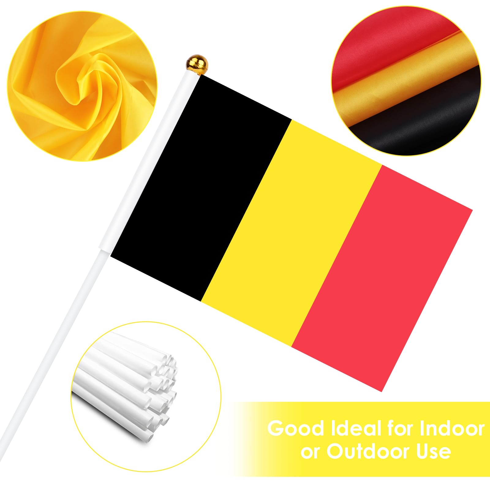AhfuLife 30pcs Belgium Flags on Sticks for Party Decorations 14 x 21cm Hand Held Belgian Small Flags with 30cm White Pole for National Day World Cup Euro Football Garden Street Home Decorations - Image 3