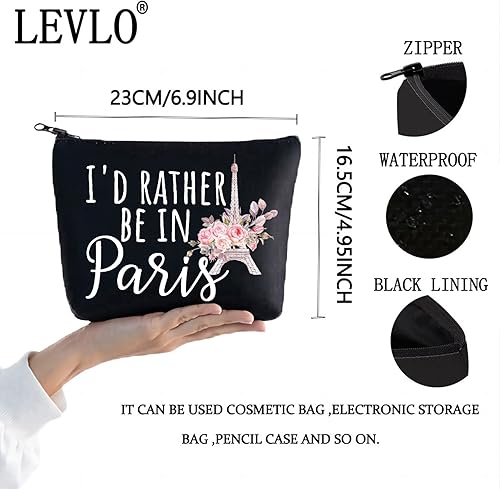 Miniatura 2 de LEVLO Divertida bolsa de maquillaje cosmética de la Torre Eiffel de Francia, París, regalos para viajeros, regalos i'd Rather Be In Paris, bolsa de