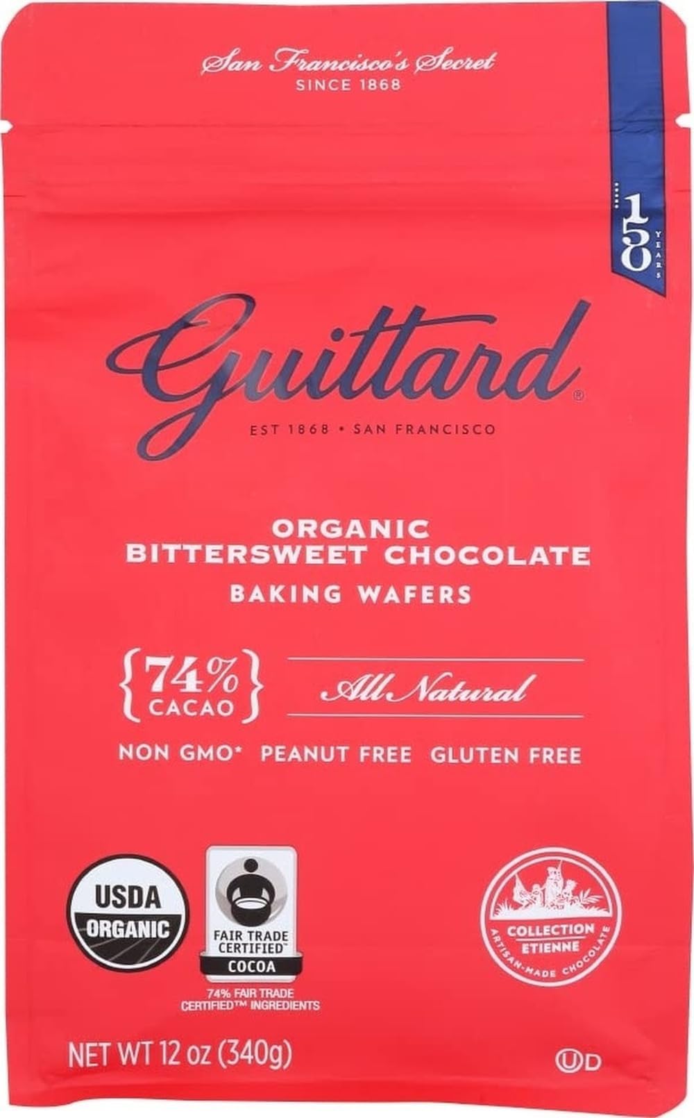 Guittard, Organic 74% Chocolate Baking Wafers, 12 Ounce