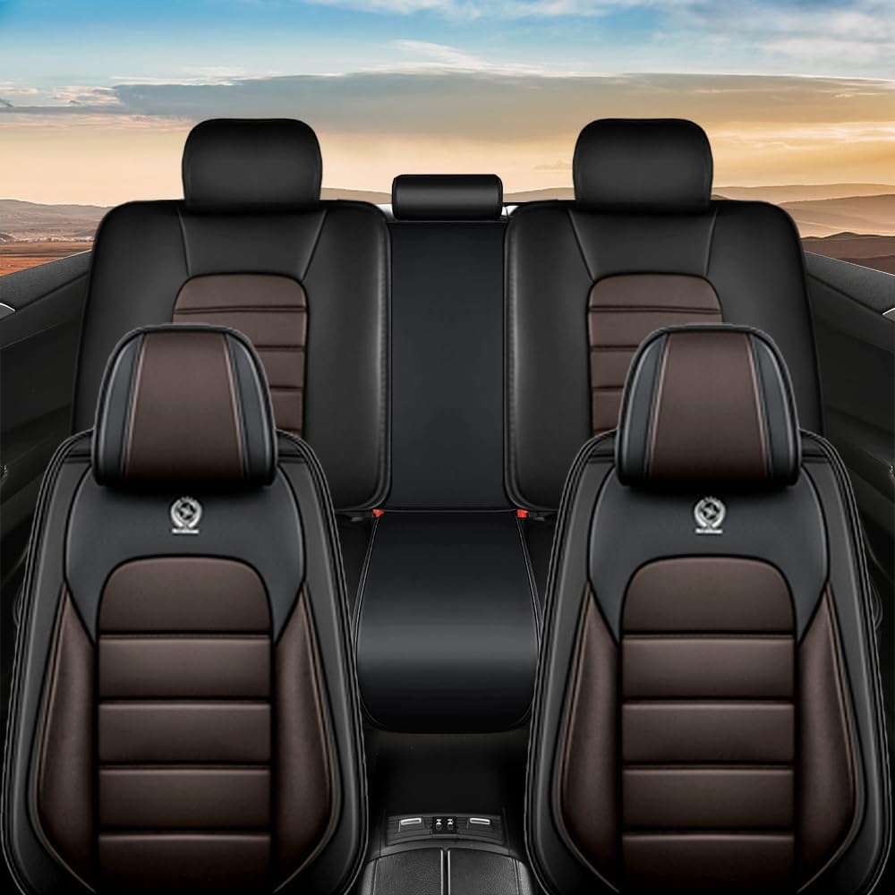 Leather Seat Covers for Infiniti Q50 2014-2024,Car Seat Covers Full Set,Waterproof Seat Protectors Auto Seat Covers,Soft Interior Cover Seats for Cars(Black and Coffee)