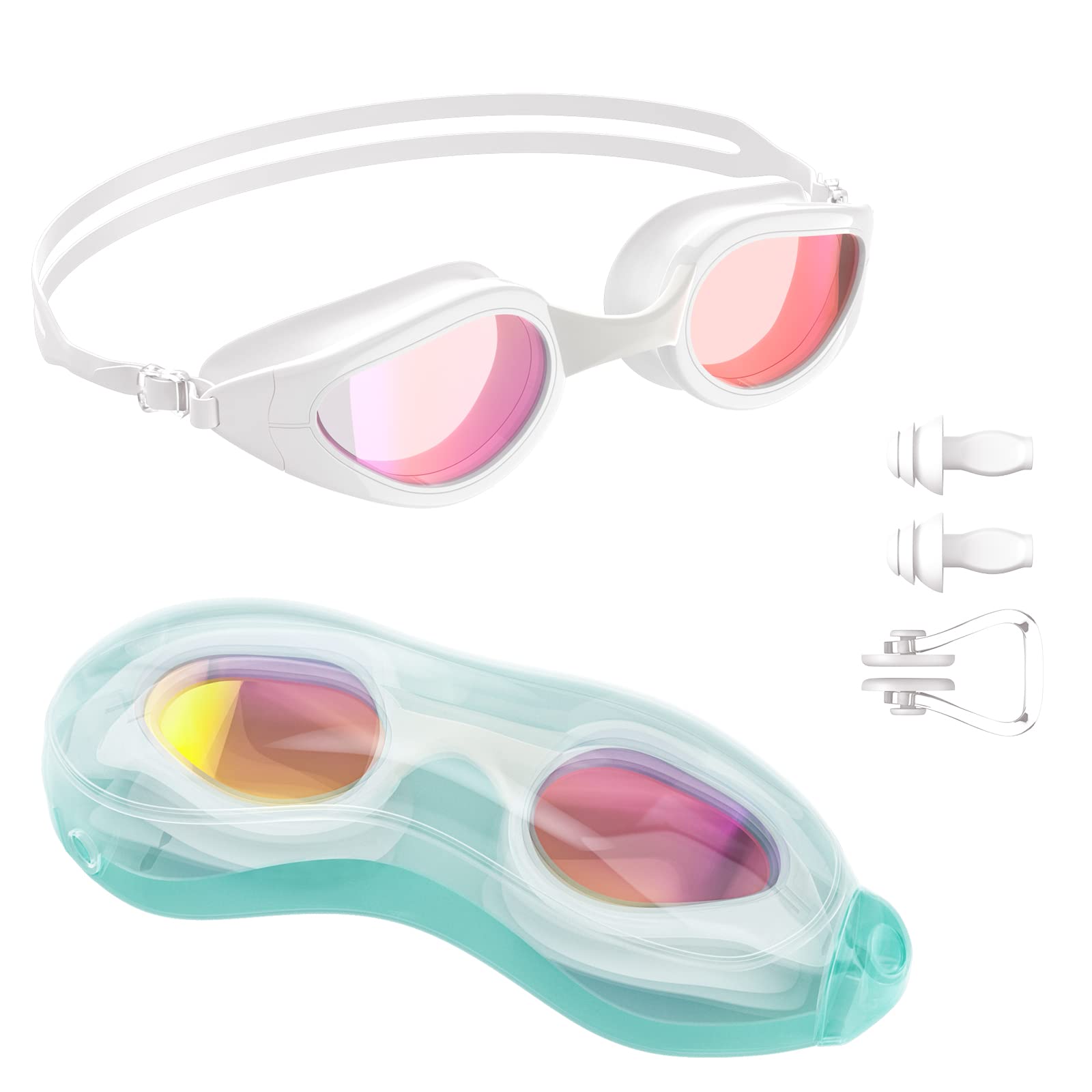 Tuocal Schwimmbrille, Anti Beschlag Kein Auslaufen UV Schutz Wasserdicht Schwimmbrille mit weichem Silikon Nasensteg für Erwachsene Damen Herren Frauen Männer Jugendliche Kinder