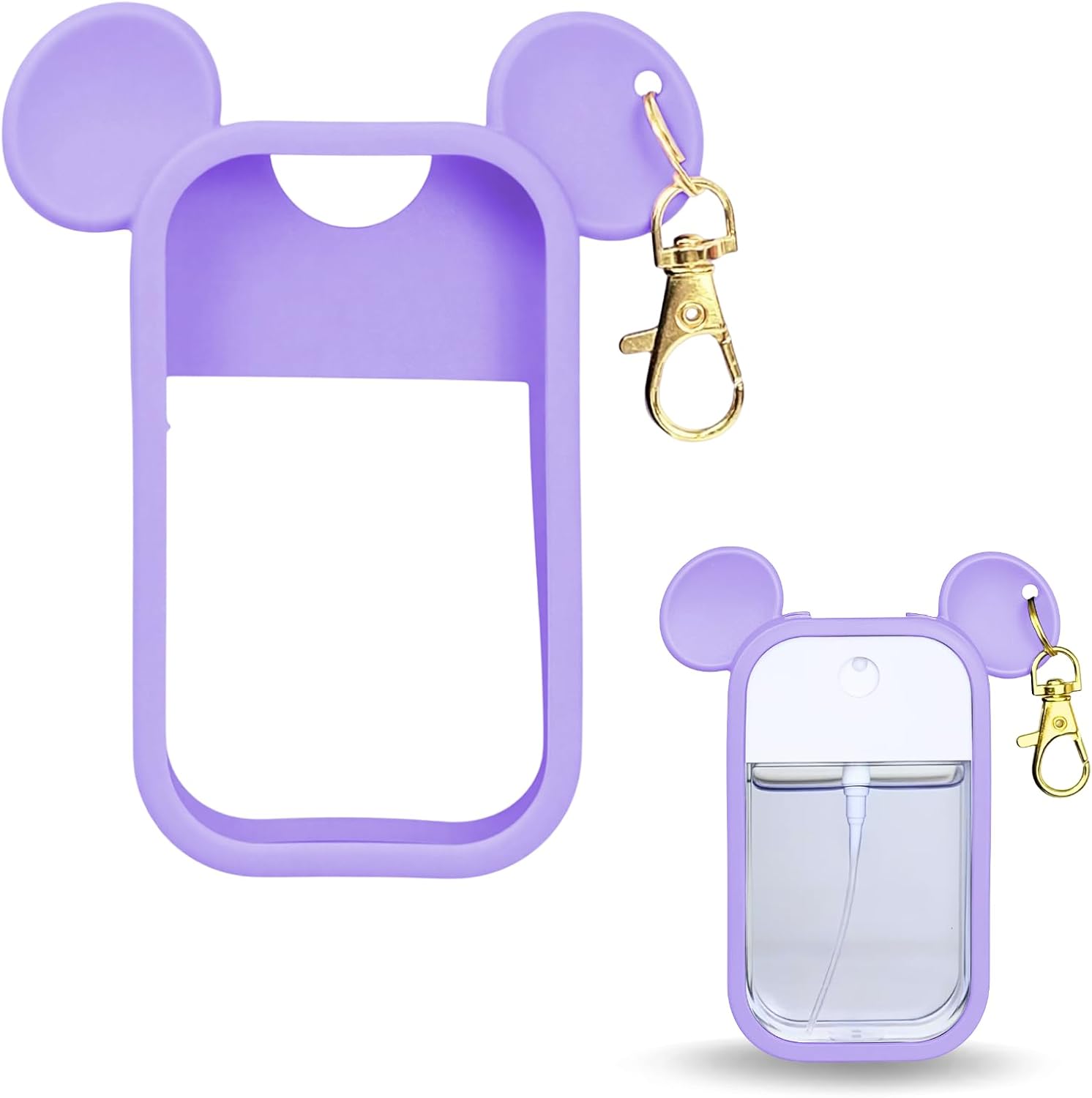 Mouse Design Silicone Case Compatible with Touchland Hand Sanitizer Spray 1 fl oz, Silicone Protective Case Holder with Keychain for Power Mist and Glow Mist, Purple