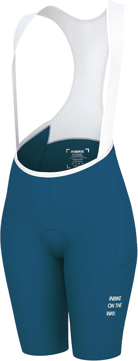 INBIKE Padded Cycling Bibs Women Bike Shorts with Pocket Biking Bibs for Spinning Road Bike MTB