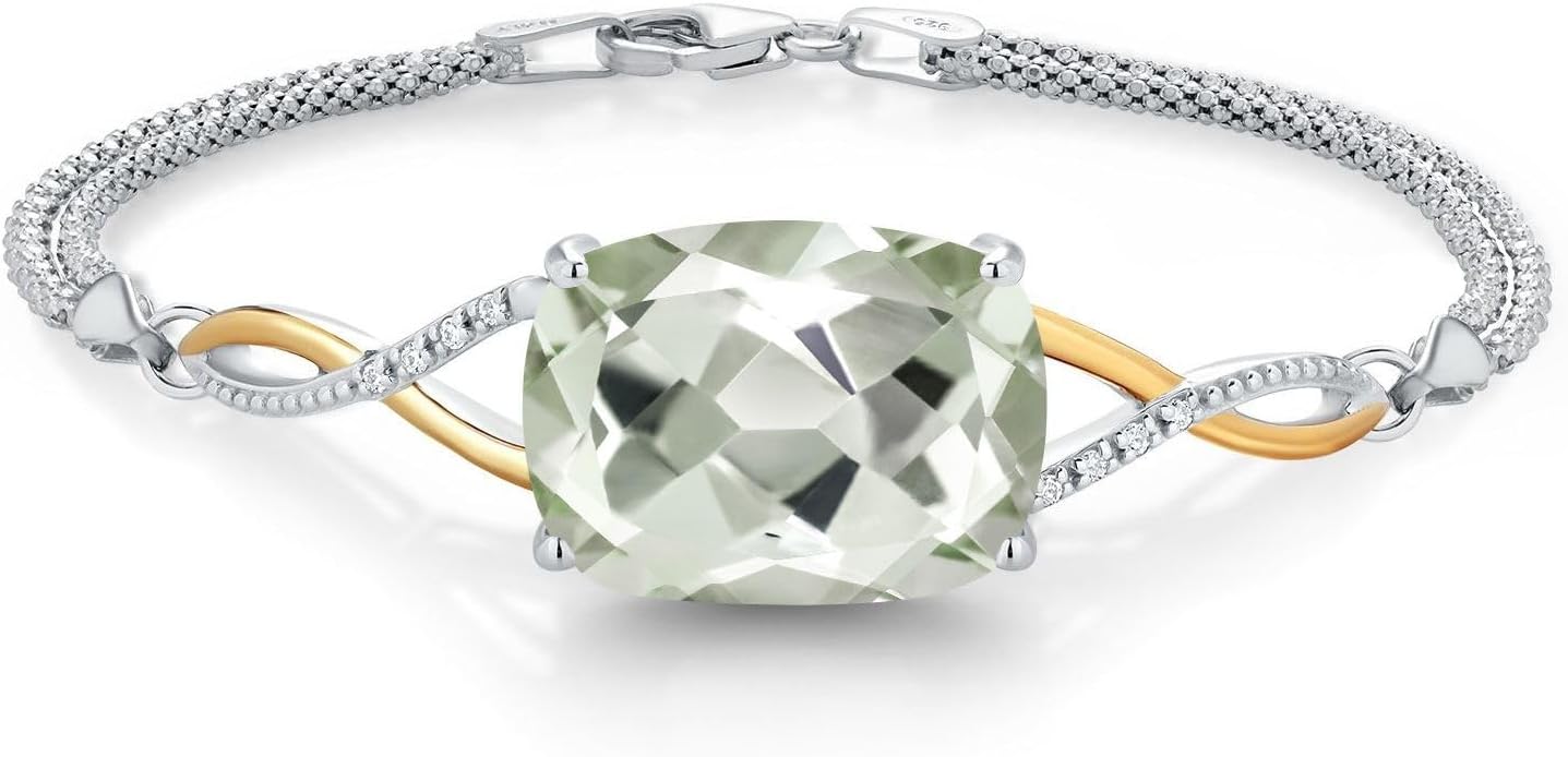 Gem Stone King 925 Silver and 10K Yellow Gold Purple or Green Amethyst and White Lab Grown Diamond Bracelet For Women | 13.08 Cttw | Cushion Cut 18X13MM | 6.5/7/7.5 Inch | Made In Italy