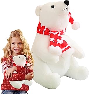 Pelúcia Urso Polar,pelúcia para crianças - Urso polar branco pelúcia fofo com cachecol pelúcia macio fofinho perfeito para crianças, presentes Natal Kshsaa