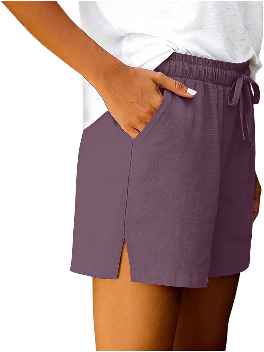 Bermuda Shorts Women Plus Size Cotton Linen Slacks Casual Wide Leg High Waisted Running Shorts Lightweight with Pocket