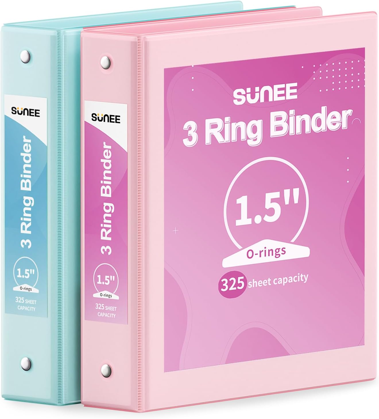 SUNEE 3 Ring Binder 1.5 Inch 2 Pack, Clear View Binder Three Ring PVC-Free (Fit 8.5x11 Inches) for School or Office Supplies, Pink & Blue