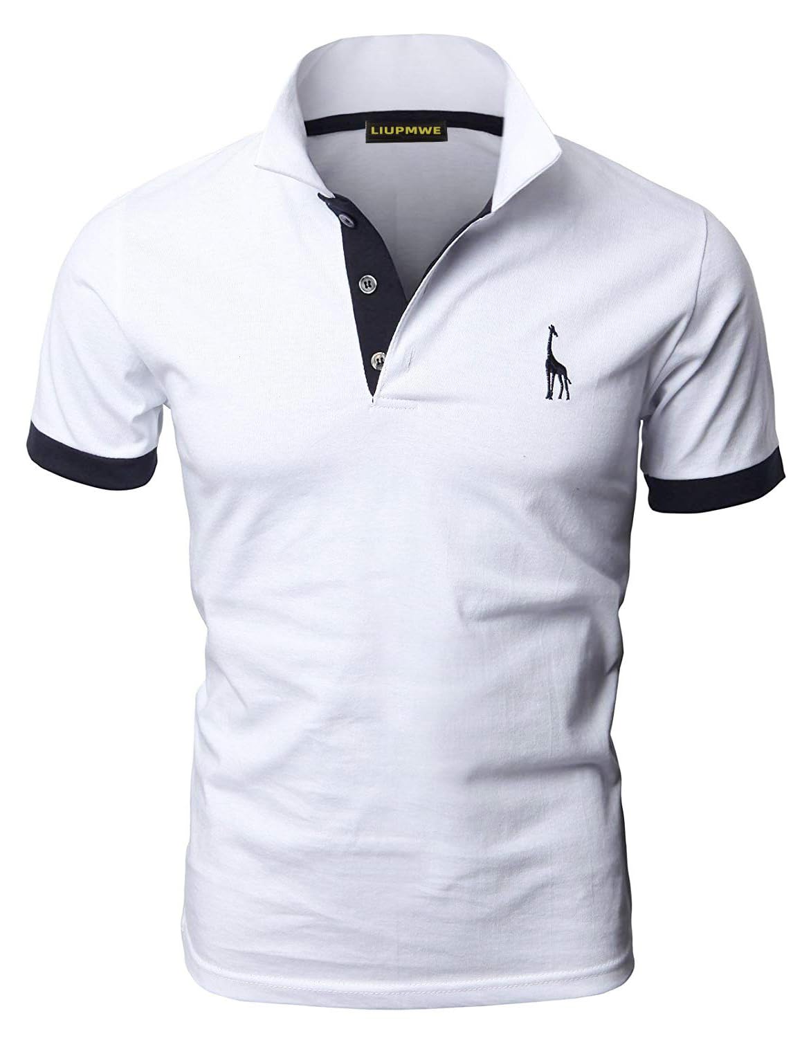 LIUPMWE Poloshirt Herren Kurzarm Baumwolle Einfarbig Basic Golf T-Shirt Giraffe Stickerei Polohemd Sommer,Weiß-07,XL