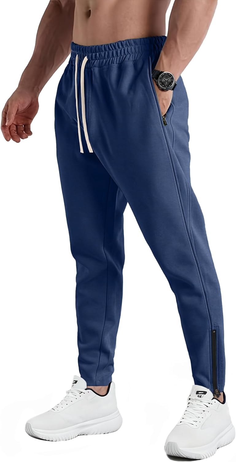 PLEPAN Mens Sweatpants with Zipper Pockets Slim Fit Joggers Workout Pants for Athletic Gym Bodybuilding Training