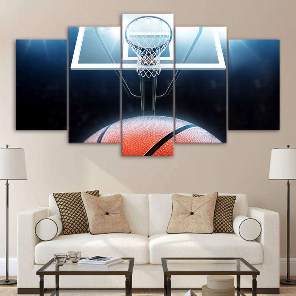 Poster de baloncesto en lienzo de 5 piezas y cuadros modulares decorativos