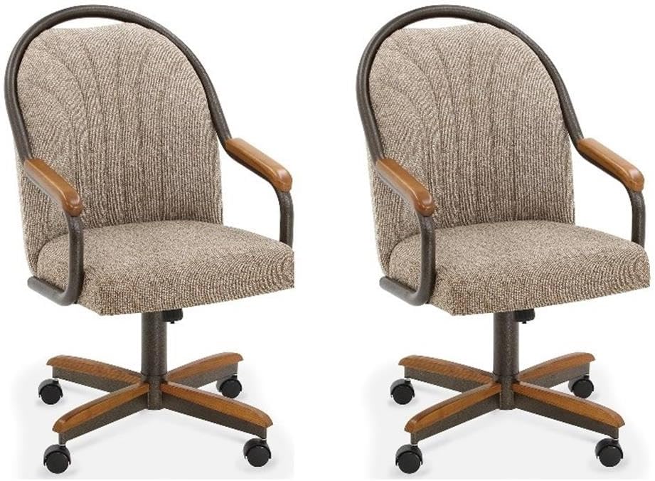 Chromcraft Douglas 19.25" Seat Height Transitional Solid Wood Frame Swivel Dining Chair with Dual Wheel Casters, for Home Office, Easy Assembly, in Chestnut & Texture Bronze Finish (Set of 2)