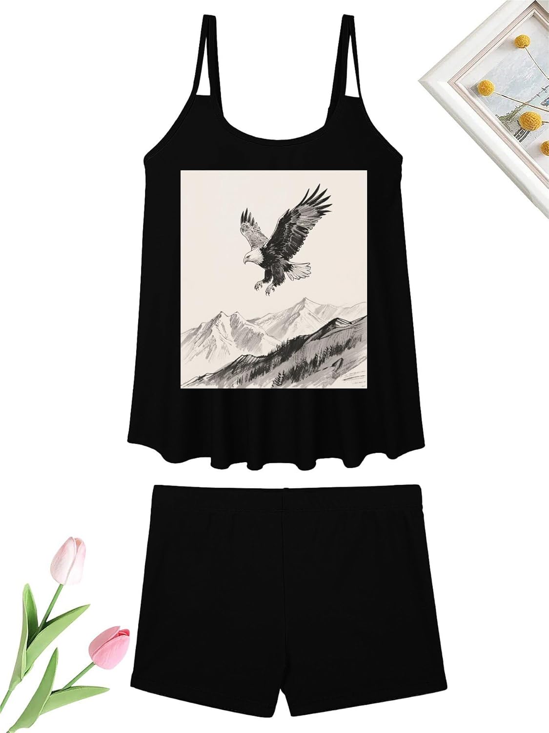 Soaring Eagle Tankini Swimsuits for Women Tummy Control Two Piece Bathing Suits Swim Tops with Boy Shorts