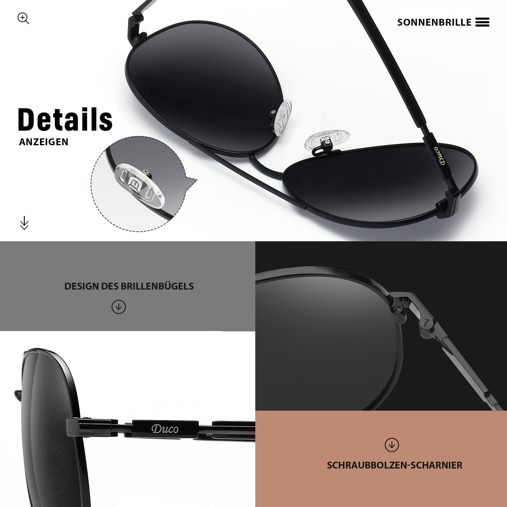 DUCO Sonnenbrillen Für Herren Pilotenbrille Polarisiert Herren Sonnenbrille Damen Fliegerbrille Retro Metallrahmen Unisex Piloten Flieger UV400 Verspiegelt Pilot 3025K