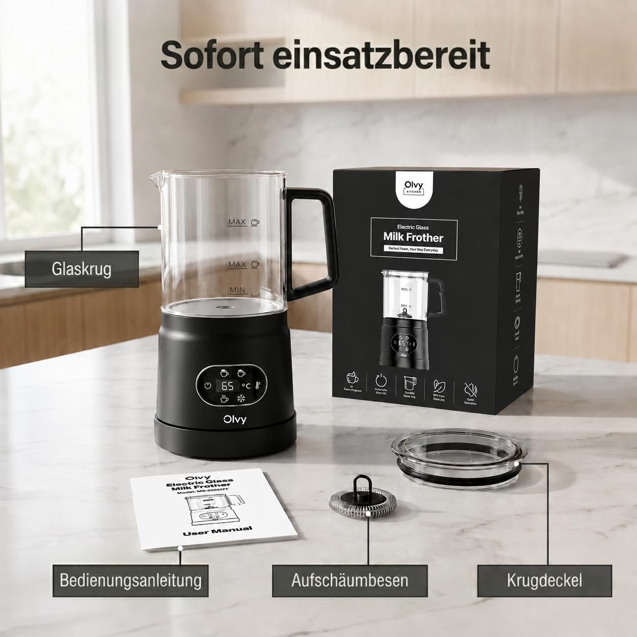 Olvy Milchaufschäumer Elektrisch | Milchschaumgerät für Barista Qualität