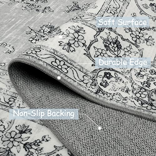 Lahome Persian Floral Runner Rug - 2'6"X8' Grey Hallway Rug Runner Washable Bathroom Runner Rugs With Rubber Backing, Bohemian Long Printed Non Skid Kitchen Carpet Runner For Rv Bedroom Entryway #TOP1