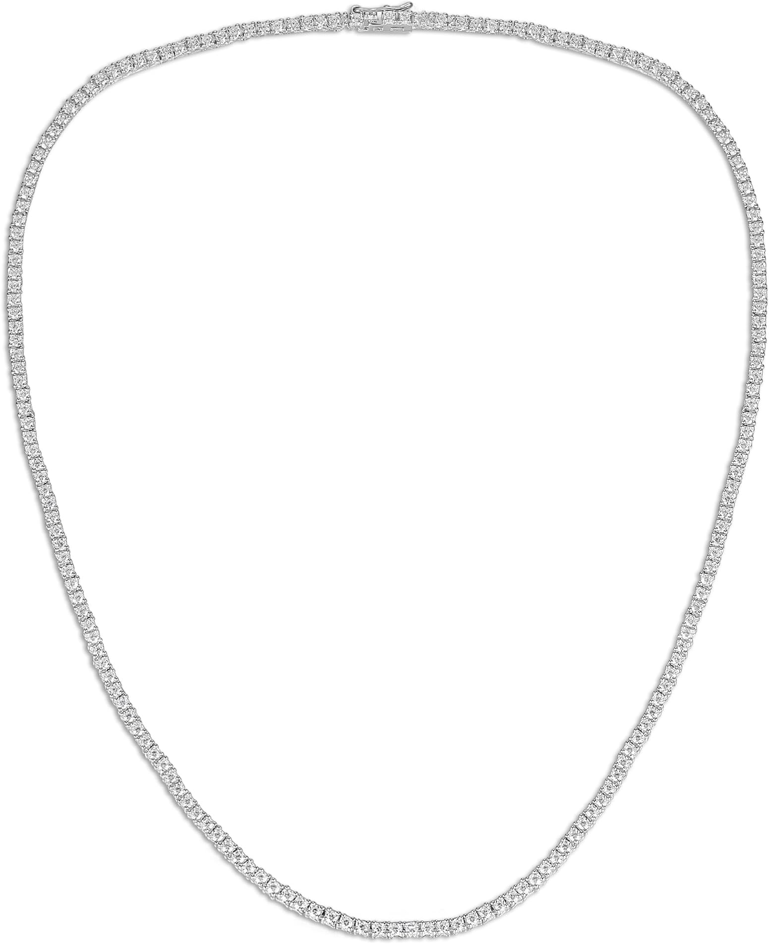 Tennis Necklace 925 Sterling Silver| 3mm-6mm Cubic Zirconia Round Cut Faux Diamond Tennis Chain for Women and Men 16-24inches Valentine's Day Gift