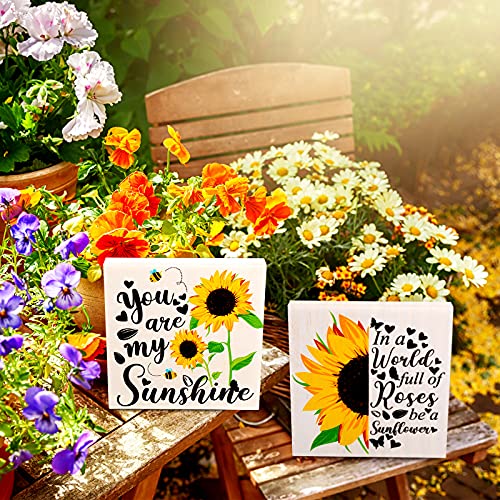 3 Pieces Tiered Tray Wood Signs Farmhouse Tray Decor Blank Wooden Table Sign Inspired Summer Fall Decor Rustic Mini Wood Kitchen Signs (Sunflower Style) - Image 4