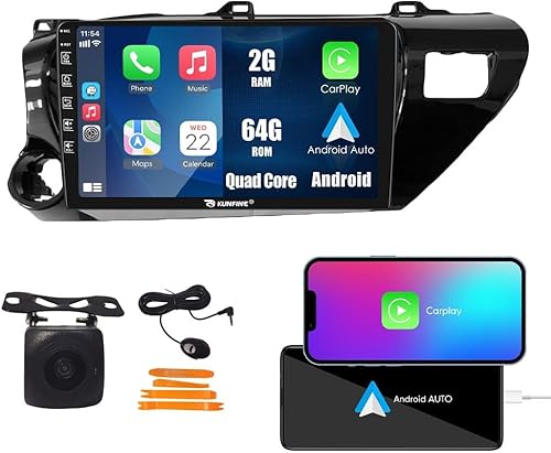 Miniatura 34 de Kunfine Navegación Android para coche, radio GPS estéreo, pantalla de cámara inversa de 10 pulgadas, pantalla táctil IPS Headunit Tablet Pad Media