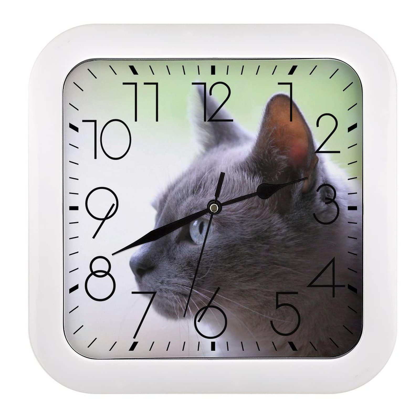 Chat gris horloge murale design à grands chiffres pour la cuisine